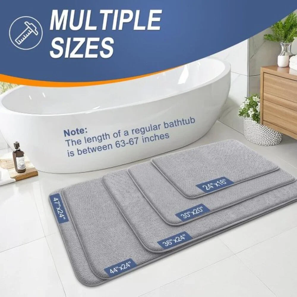 New 30x20 Memory Foam Bath Mat, Soft Absorbent, Non-Slip, Quick Dry, Grey